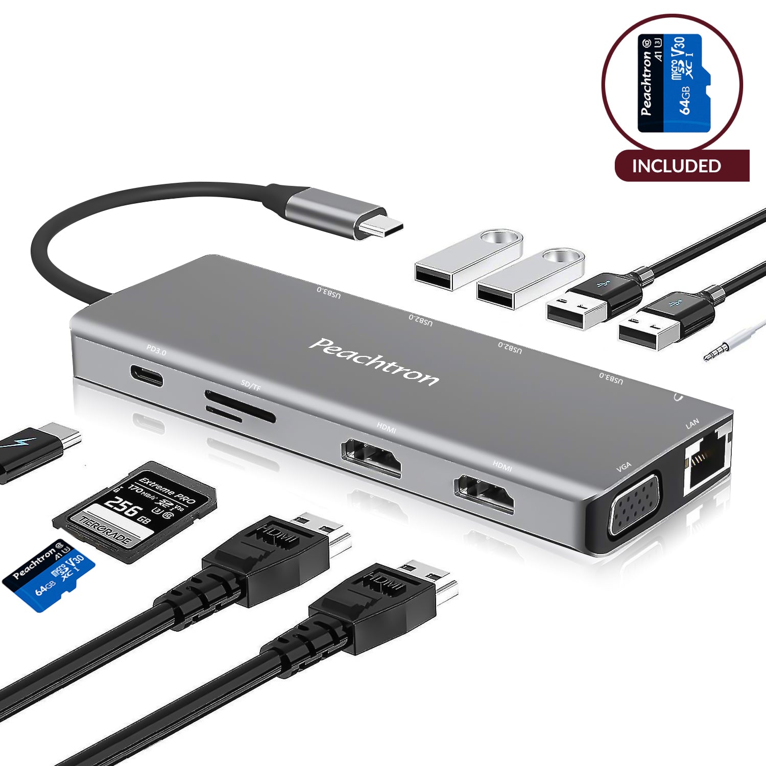 PEACHTRON USB C Docking Station 12-in-1 Hub For MacBook and Windows